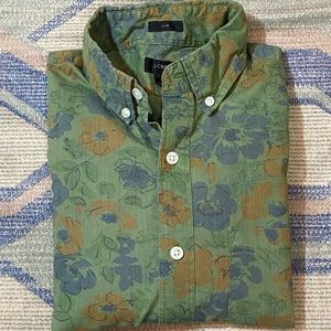 J. Crew XS Slim Green Floral Wash Shirt